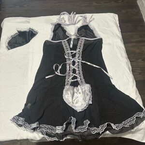 Black and White Lace Chemise with Adjustable Fit